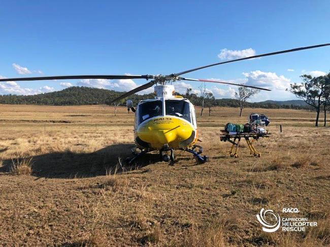 RACQ Capricorn Rescue was tasked at 3.00pm Wednesday afternoon to a property near Kunwarara, approximately 50km NW of Rockhampton. Picture: RACQ Capricorn Helicopter Rescue