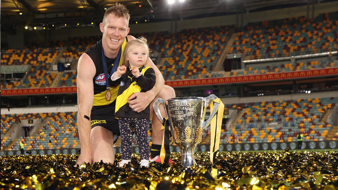 Riewoldt and daughter Poppy after the 2020 grand final. Picture: Michael Klein