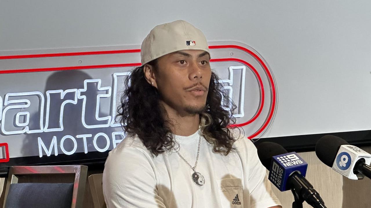 Jarome Luai faces the press. Photo: Twitter, @JelisaApps.