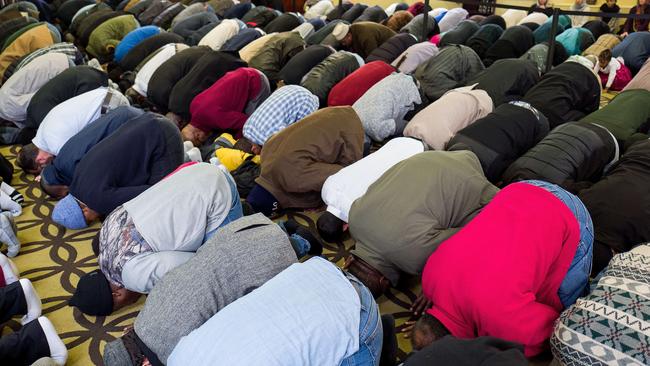 Muslim worshippers pray at the Masjid Muhammad Mosque in Washington, DC.