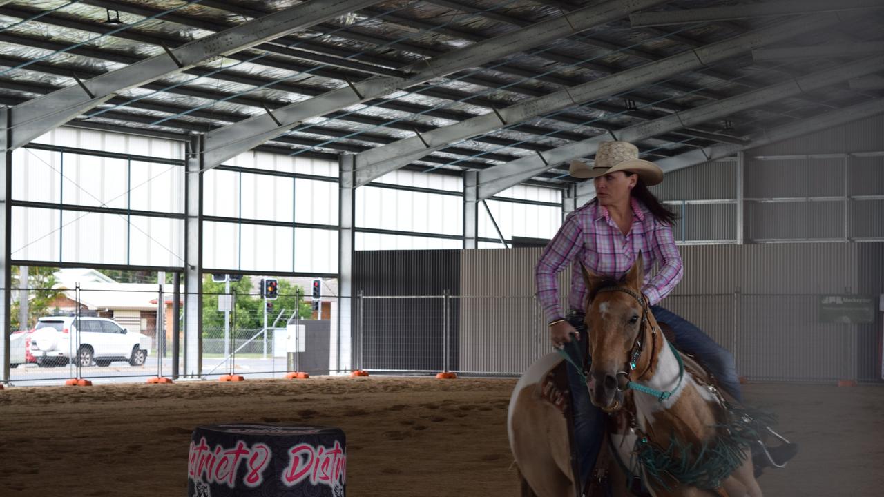 Melissa Milton competes in Open Barrels