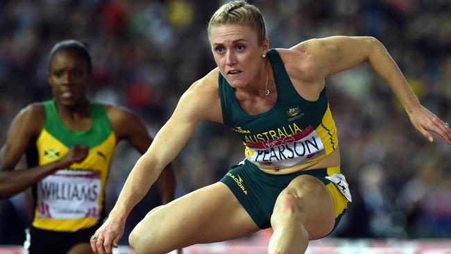 Sally Pearson racing to victory at the 2014 Commonwealth Games. Picture: AFP Photo