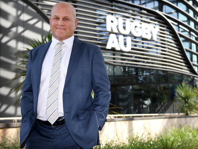 Interim CEO Rob Clarke outside Rugby Australia headquarters in Sydney. Picture: AAP