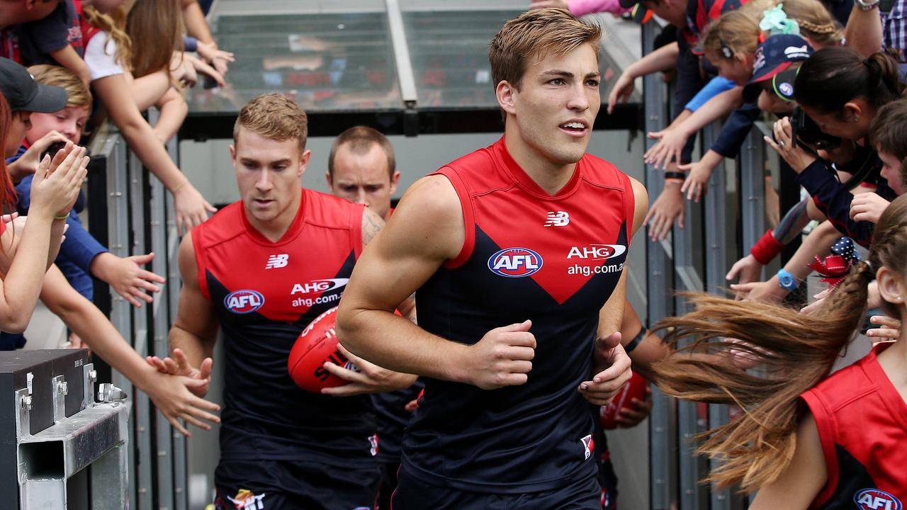 AFL Round 1 - Melbourne v Gold Coast Suns at MCG, Jack Viney makes his way out. 4th April 2015. Picture: Colleen Petch.