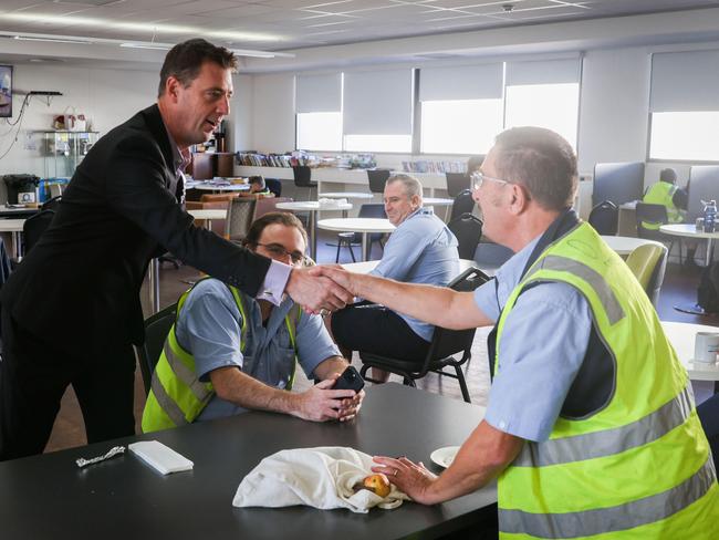 The independent MP for Wakehurst, Michael Regan, speaks with drivers at the Keolis Downer bus depot at Brookvale last month. Picture: NSW Government