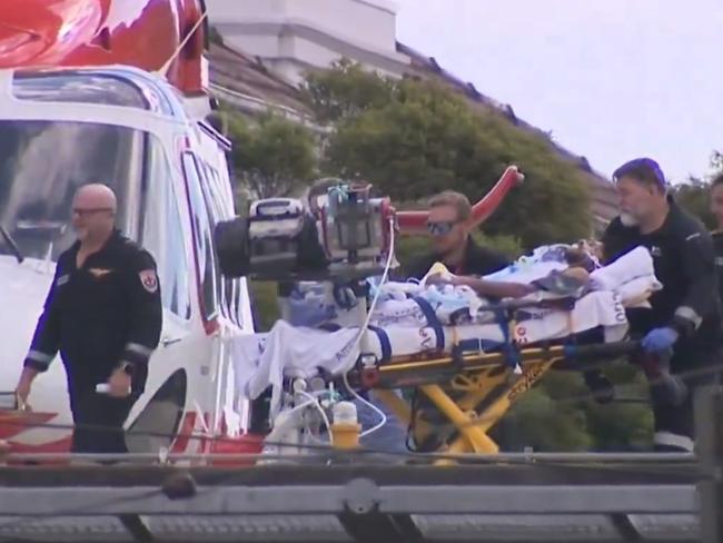 A man is flown to the Alfred Hospital after being rescued from the water on Sunday. Picture: 9 News