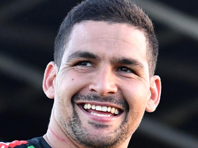 Cody Walker of the Rabbitohs celebrates winning the Round 5 NRL match between the South Sydney Rabbitohs and the New Zealand Warriors at Sunshine Coast Stadium on the Sunshine Coast, Saturday, April 13, 2019. (AAP Image/Darren England) NO ARCHIVING, EDITORIAL USE ONLY