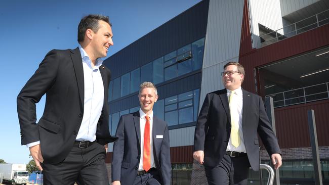 Newly appointed Principal of Morialta Senior College Roley Coulter,(C) with Education Minister Blair Boyer (L), and former Education Minister in the Liberal government, John Gardner, in February. Picture Dean Martin