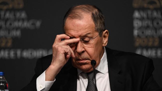 Russian Foreign Minister Sergei Lavrov gestures. Picture: Ozan Kose / AFP