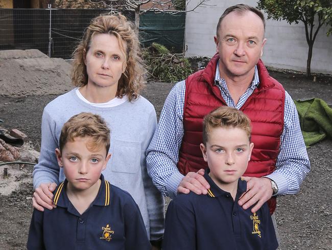 Paul Jones bought his neighbour's property and subdivided the land so he could have a bigger backyard and a pool for his family. Port Phillip Council have told him he will need to pay about $200k as a developer. Paul with his wife Jane and kids Jesse and Billie.Picture by Wayne Taylor 25th July 2019