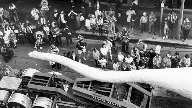 There was a huge street parade when Ploddy was relocated to Somersby. Picture: Supplied