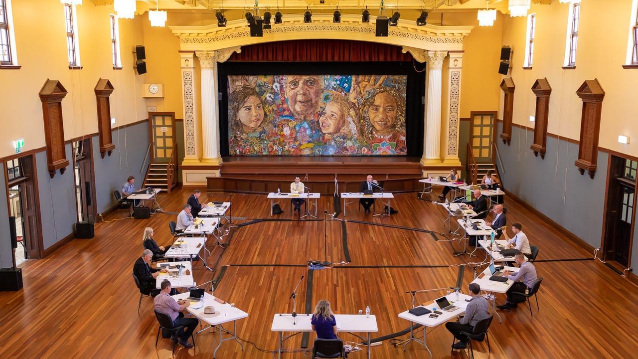 Councillors at a Fraser Coast Regional Council meeting in 2020 at the Maryborough town hall.