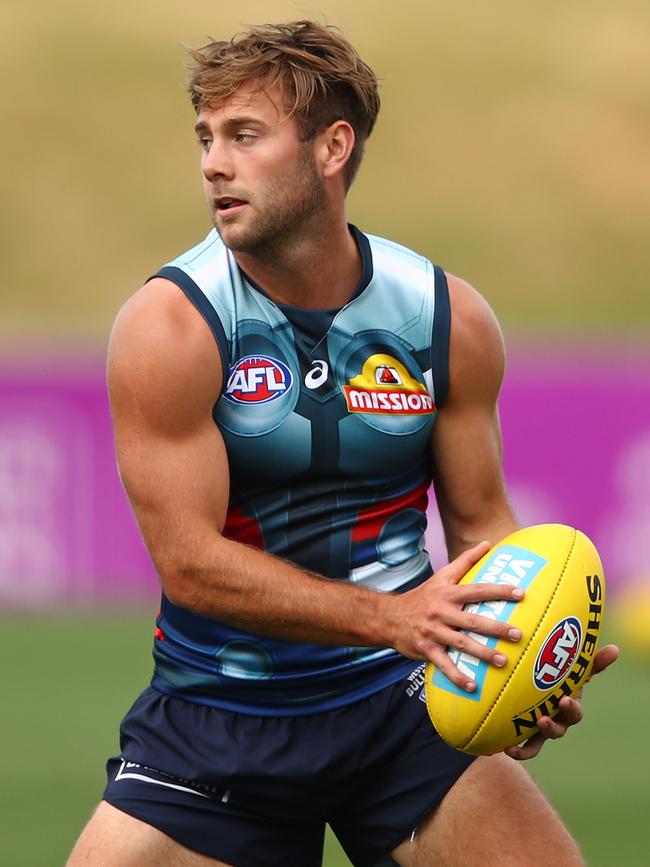 Caleb Daniel shows off the Bulldogs’ Thor jumper ahead of his side’s season opener against Sydney. Pic: Getty Images