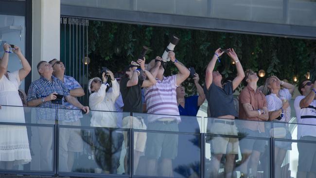 The balconies of Surfers Paradise were also packed. Picture: Glenn Campbell