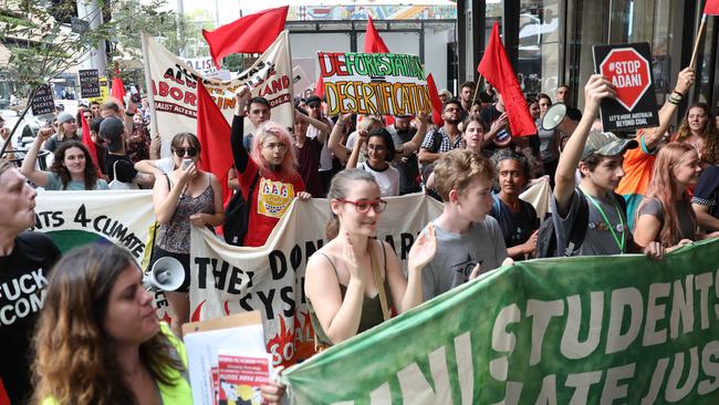 Uni Students for Climate Justice group protest outside AGL’s Sydney office on George Street in January. Picture: Damian Shaw