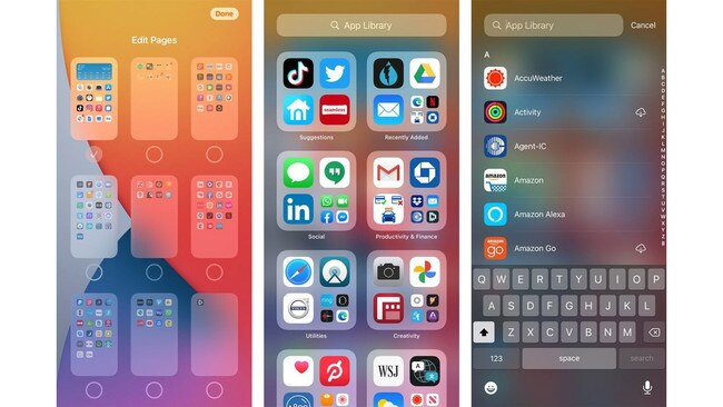 The App Library automatically organises iPhone apps by category. Picture: Joanna Stern/The Wall Street Journal