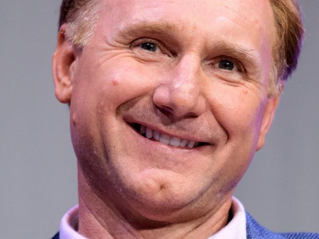 FRANKFURT AM MAIN, GERMANY - OCTOBER 14: Dan Brown presents his book 'Origin' the 2017 Frankfurt Book Fair (Frankfurter Buchmesse) on October 14, 2017 in Frankfurt am Main, Germany. The German actor Wolfram Koch reads parts of the book. The 2017 fair, which is among the world's largest book fairs, will be open to the public from October 11-15.  (Photo by Thomas Lohnes/Getty Images)