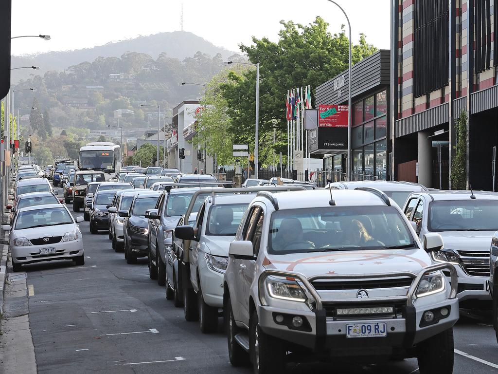 Peak hour traffic on Macquarie Street. Picture: LUKE BOWDEN