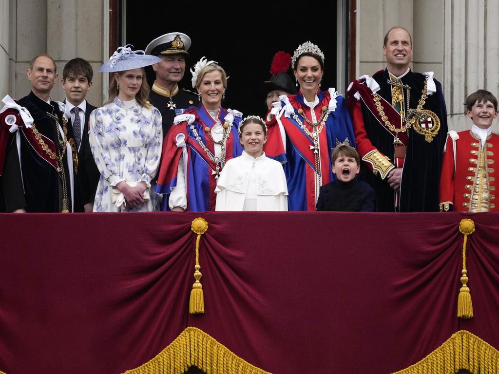 The royal family gathers on the Buckingham Palace central balcony after the coronation. Picture: Getty