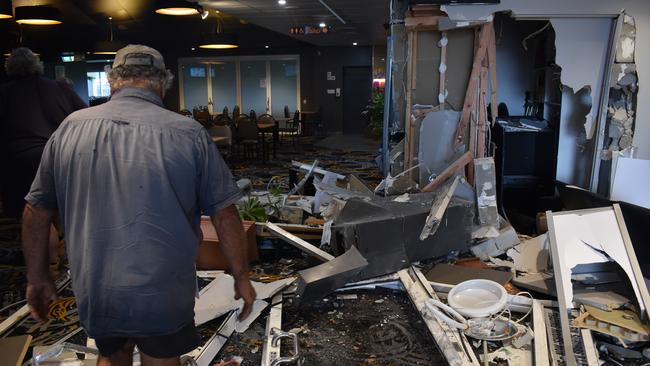 Crews cleared the significant damage left at Walkerston's Western Suburbs Leagues Club after a ram raid tore through the entrance of the club at 3am on Wednesday January 6. Picture: Zizi Averill