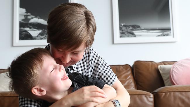 Bree Dunbar says she is “thriving” as a mother to son Ari, 4, after experiencing antenatal depression. Picture: Alex Coppel.