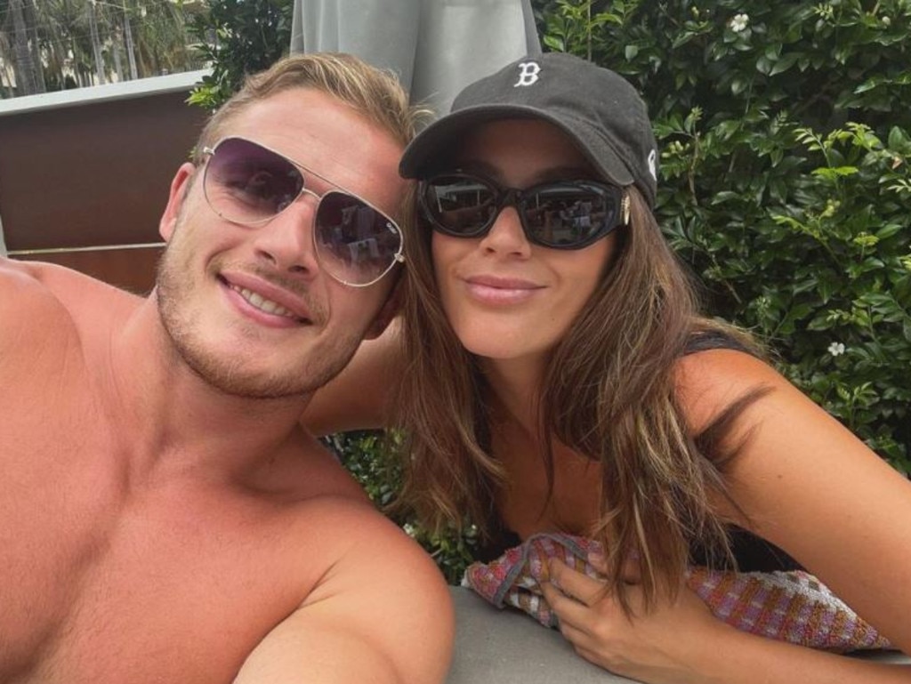 George Burgess, who denies sexually touching the woman in Mascot, with his wife Joanna. Picture: Instagram