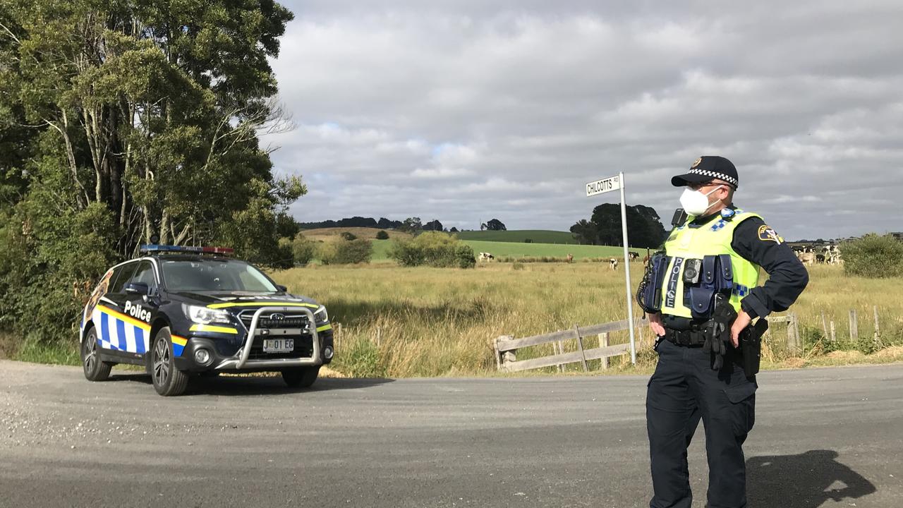 Police at the scene where a body was found at a remote property in Sprent. Picture: Helen Kempton.