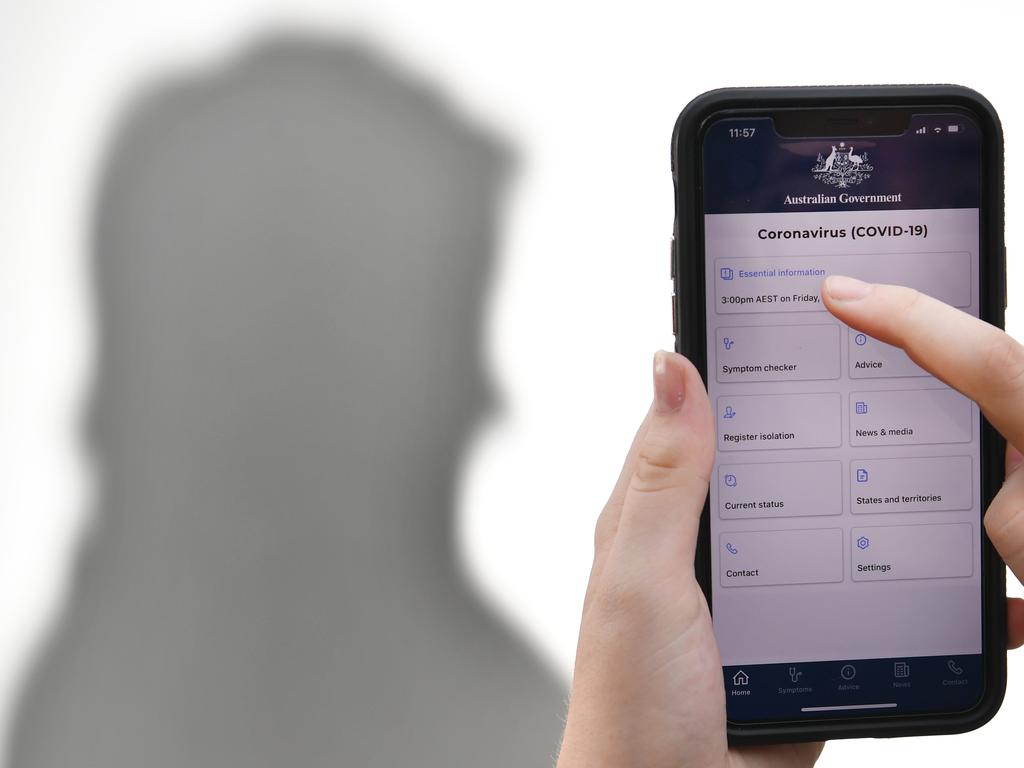 A person is seen using the Australian government coronavirus (COVID-19) app on an iPhone in Brisbane, Saturday, April 18, 2020. Prime Minister Scott Morrison has ruled out forcing Australians to download a coronavirus tracing app which would use data from people's phones to inform health authorities of close contacts of confirmed COVID-19 cases.  (AAP Image/Darren England) NO ARCHIVING