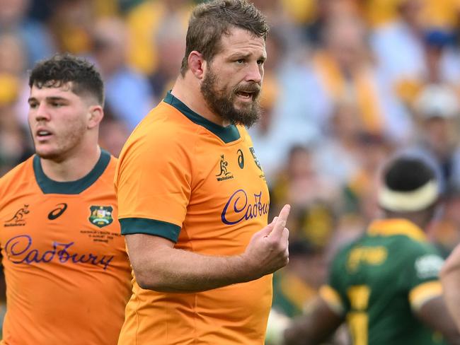 BRISBANE, AUSTRALIA - AUGUST 10: James Slipper of the Wallabies reacts during The Rugby Championship match between Australia Wallabies and South Africa Springboks at Suncorp Stadium on August 10, 2024 in Brisbane, Australia. (Photo by Matt Roberts/Getty Images)