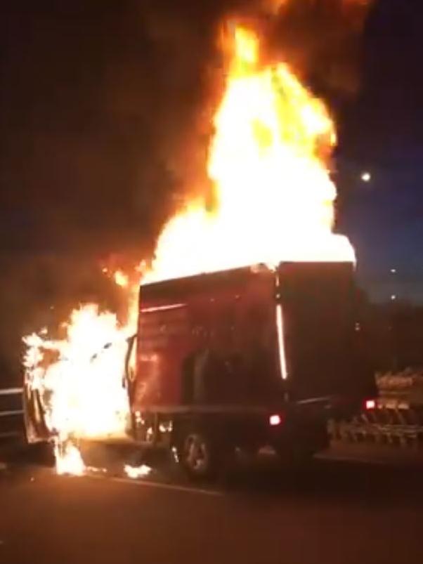 The One Nation truck that caught fire on Sunday. Picture: Twitter