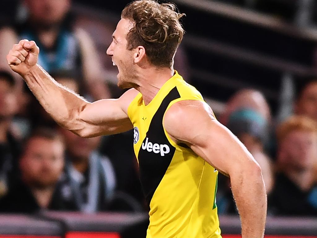 Kane Lambert slotted a late goal to put the Tigers in front. Picture: Getty Images