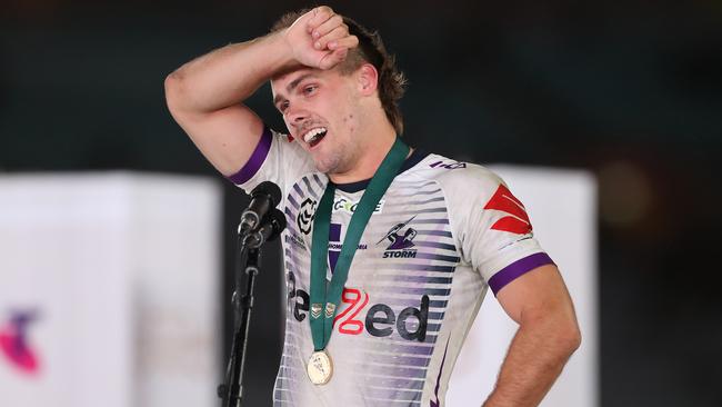 Ryan Papenhuyzen was overwhelmed after being presented with the Clive Churchill Medal.