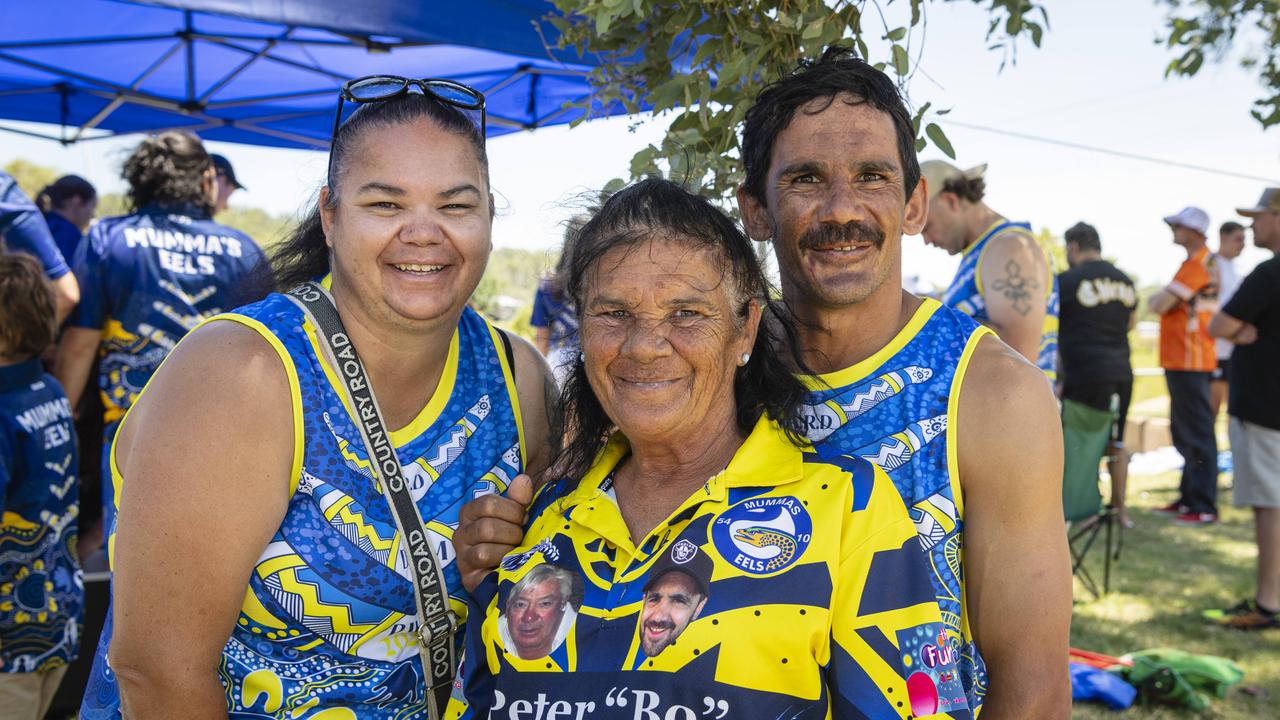 Marking the 15th anniversary of Peter Bo Duncan Memorial team are Mumma's Eels supporters (from left) Joanne Duncan, Normella Duncan and Joshua Duncan at the Warriors Reconciliation Carnival at Jack Martin Centre, Saturday, January 25, 2025. Picture: Kevin Farmer