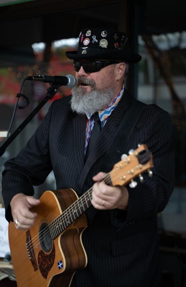 Troy Dwyer plays as part of Buskers on Mary in Gympie. August 18, 2023. Picture: Christine Schindler