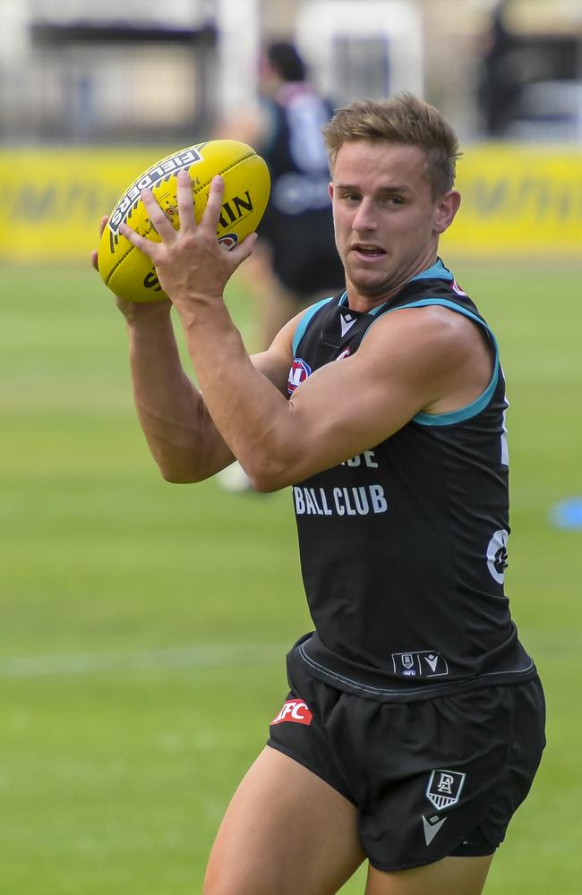 Port Adelaide’s Jackson Mead at training at Alberton Oval. Picture: Roy VanDerVegt