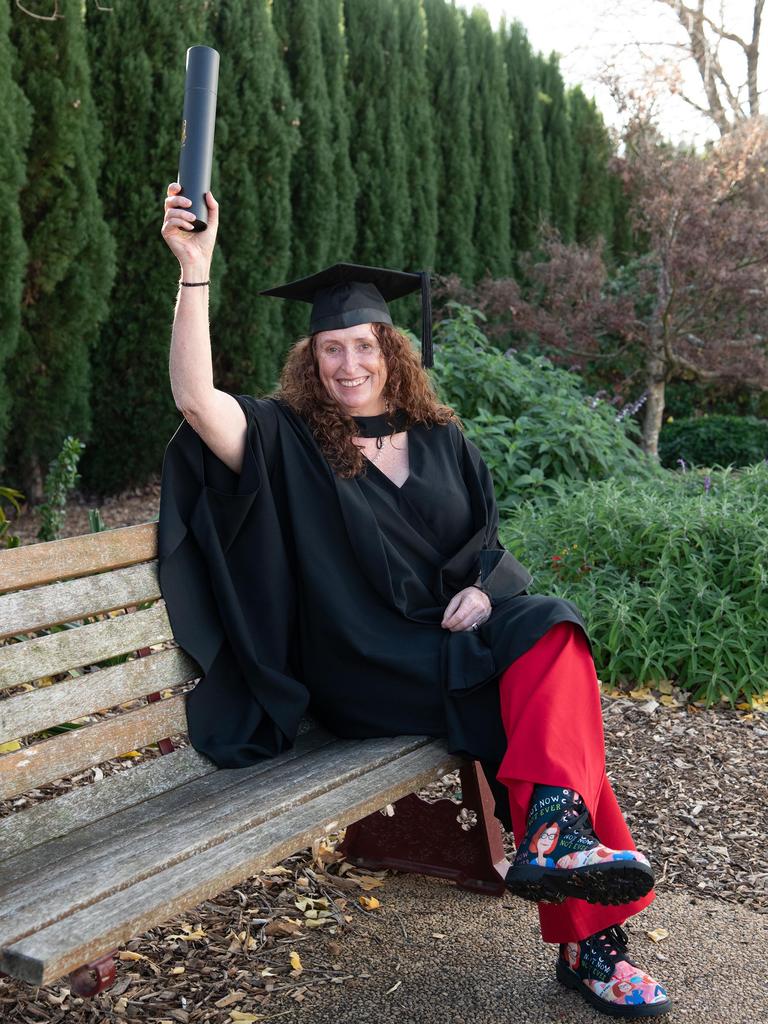 Tracey Bowen celebrates her Bachelor of Laws, with Honours First Class at the UniSQ graduation ceremony at Empire Theatre. Wednesday, June 28, 2023