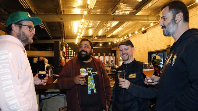 Great mates: Andrew Fineran, co-owner of Batch, Liam Pereira, barman at Batch, Peter Philip (Wayward) Mike Clarke (Sauce) at Batch Brewery in Marrickville.