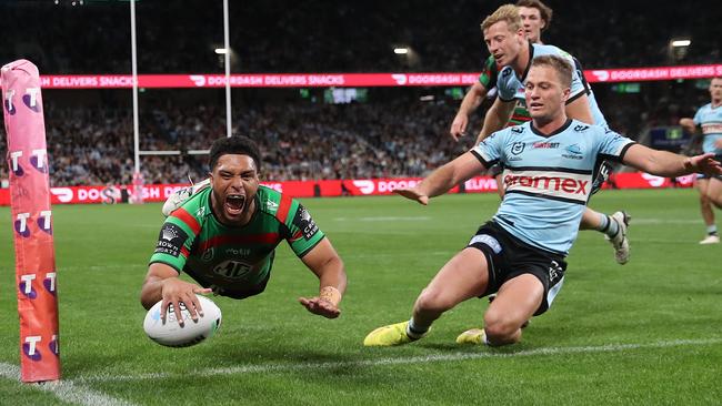 Taane Milne was one of three tryscorers for Souths in the first half. Picture: Brendon Thorne/Getty Images