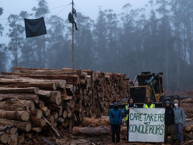 Protesters in the West Kunanyi Range. Picture: Supplied.