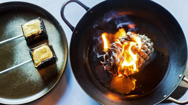 Roasting marshmallows over a pine cone was a highlight for Highline diners.