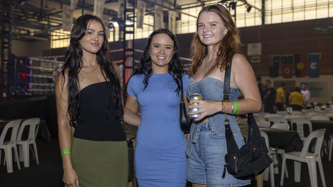 Rekeesha Walsh, Kaitlyn Sowry and Allison Hent at the NT Fight Series XI at Ventia Stadium. Picture: Pema Tamang Pakhrin