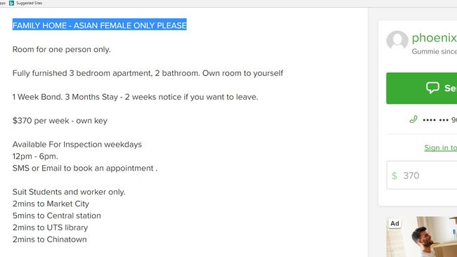 This listing advises only Asian females will be considered.