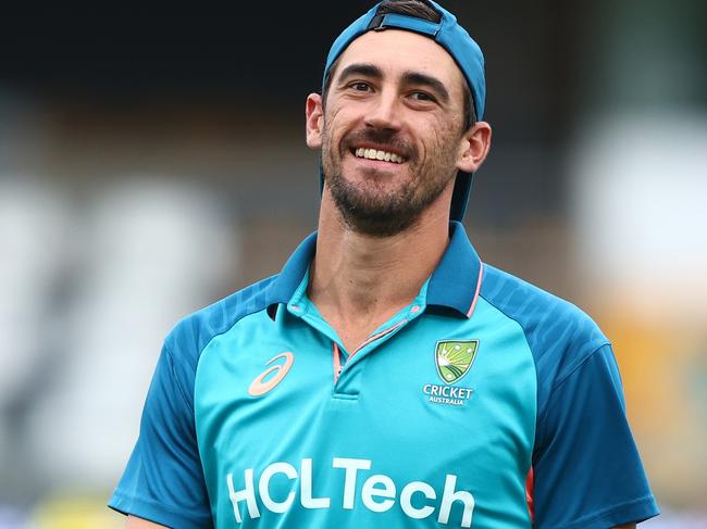 BRISBANE, AUSTRALIA - JANUARY 23: Mitch Starc of Australia during a training session at The Gabba on January 23, 2024 in Brisbane, Australia. (Photo by Chris Hyde/Getty Images)