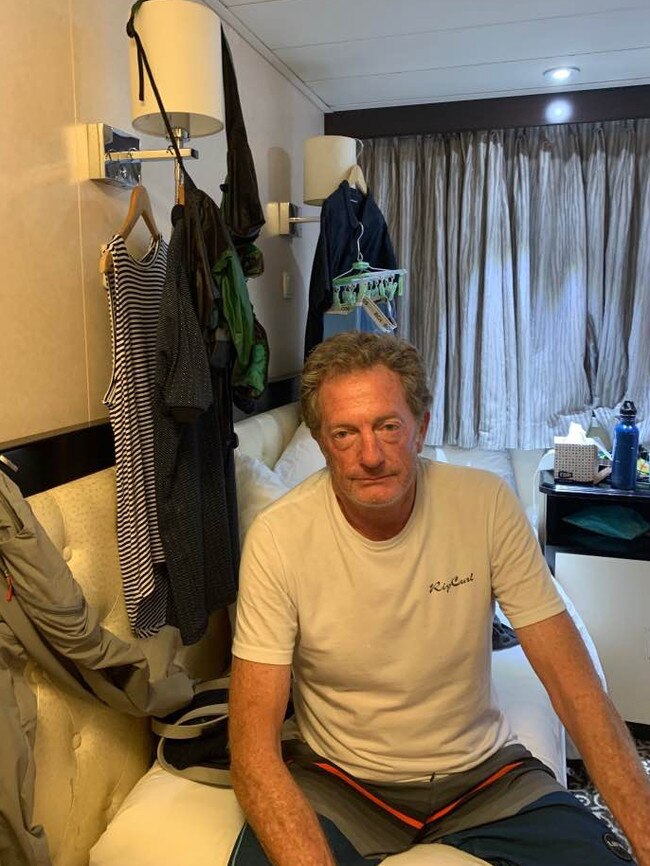 Blue Mountains resident Kim de Govrik in his small room on the cruise ship.