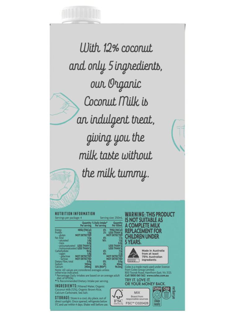 Organic Unsweetened Coconut Milk Urgent recall of popular Coles item