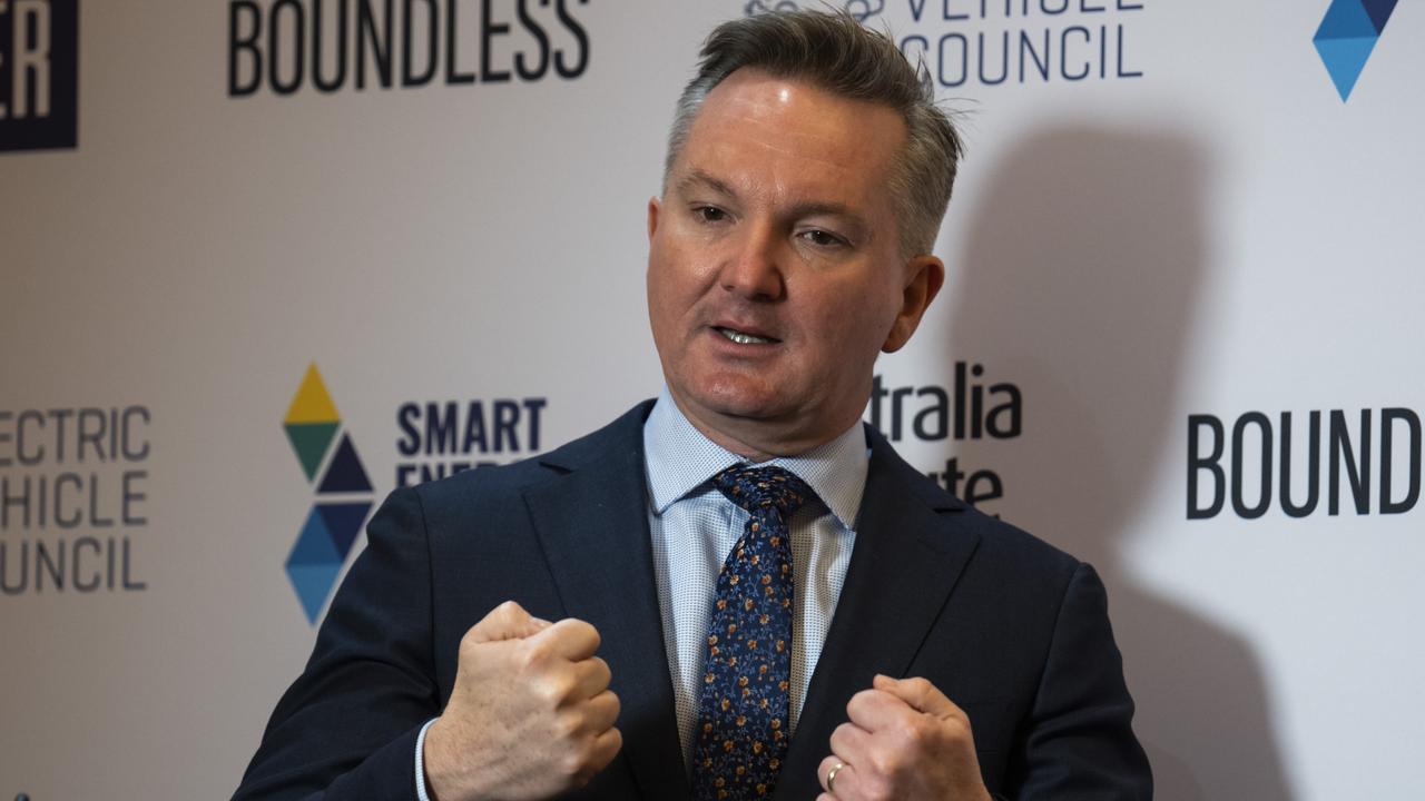 Minister for Climate Change and Energy Chris Bowen speaks at a media conference at the National EV summit in Canberra. Picture: NCA NewsWire/Martin Ollman