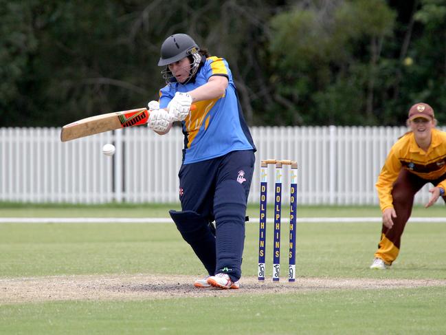 Katherine Raymont Shield women's cricket - Gold Coast Dolphins vs. Ipswich-Logan at Bill Pippen Oval, Robina. Dolphins batswoman 51 Rebecca Helviort. Pic Mike Batterham