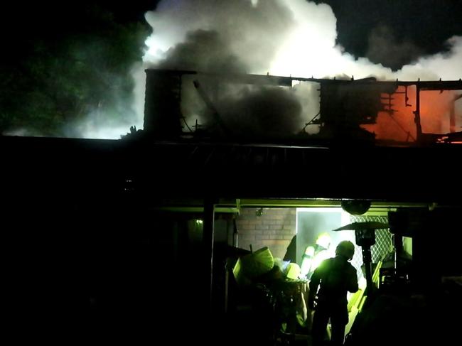 A home has collapsed after a fire erupted in the Blue Mountains.