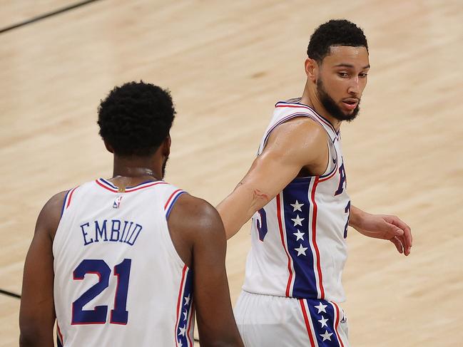 The Ben Simmons and Joel Embiid partnership at Philadelphia faces serious question marks. Picture: Kevin C. Cox/Getty Images