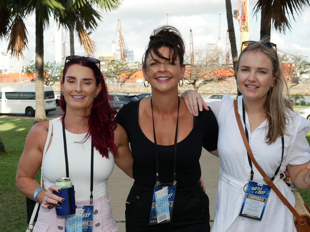 Taryn Linnan, Quinn Dempsey and Isabelle Ringing before the Battle on the Reef boxing at Townsville Entertainment and Convention Centre on October 8. Picture: Blair Jackson